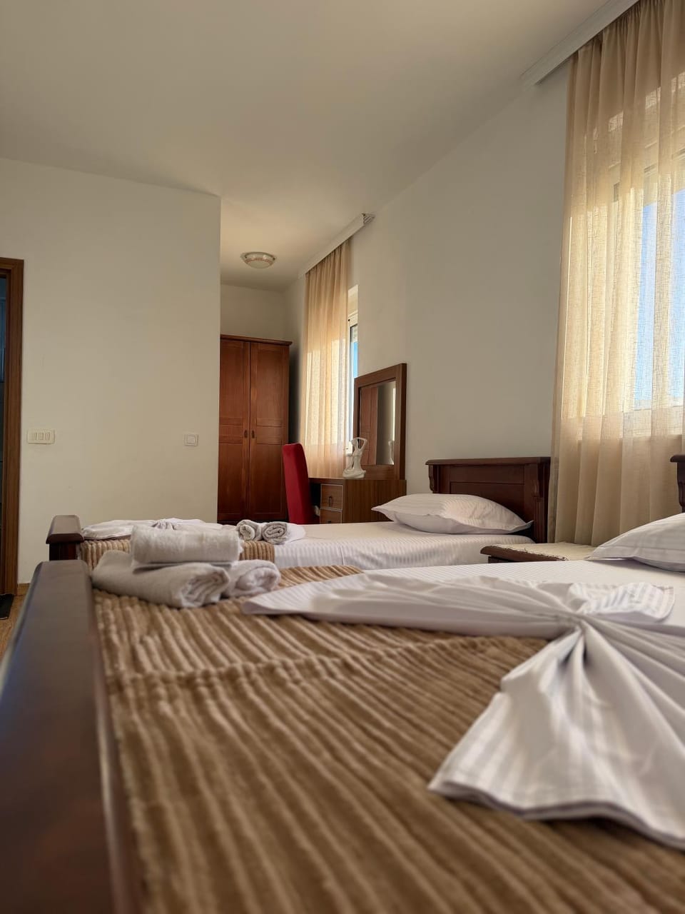 Bed, Photo of the whole room, Bedroom, towels, wardrobe