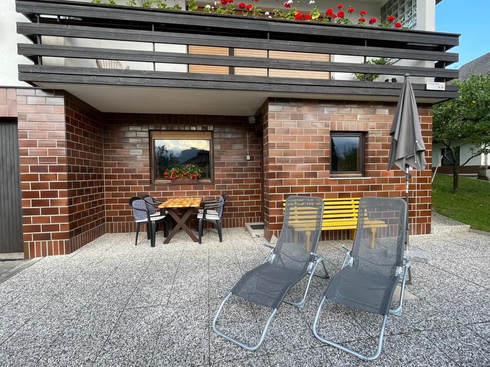 Property building, Patio, Day, Dining area