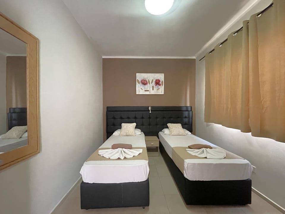 Bed, Photo of the whole room, Bedroom, towels, air conditioner