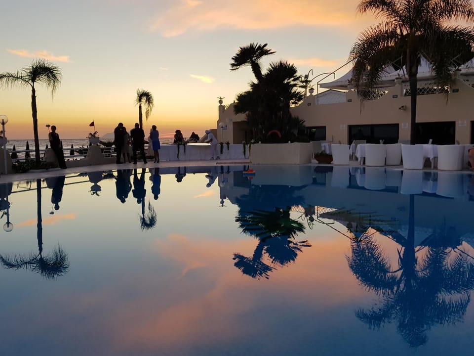 Natural landscape, Pool view, Swimming pool, Sunset
