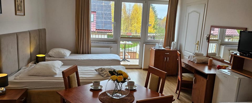 Bed, TV and multimedia, View (from property/room), Balcony/Terrace, Kitchen or kitchenette, Living room, Photo of the whole room, Seating area, Dining area, Evening entertainment, Bedroom, towels
