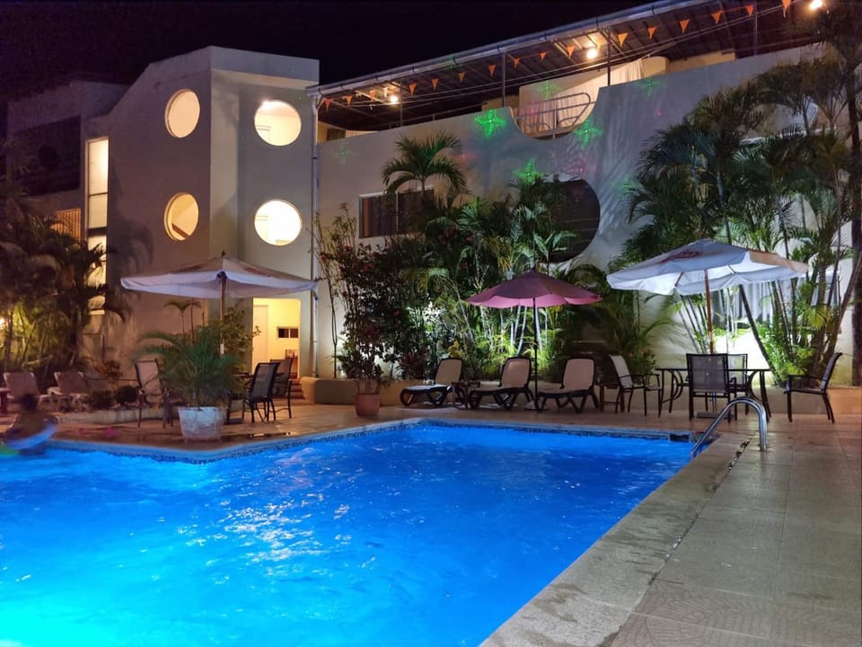 Property building, Night, Pool view, Swimming pool