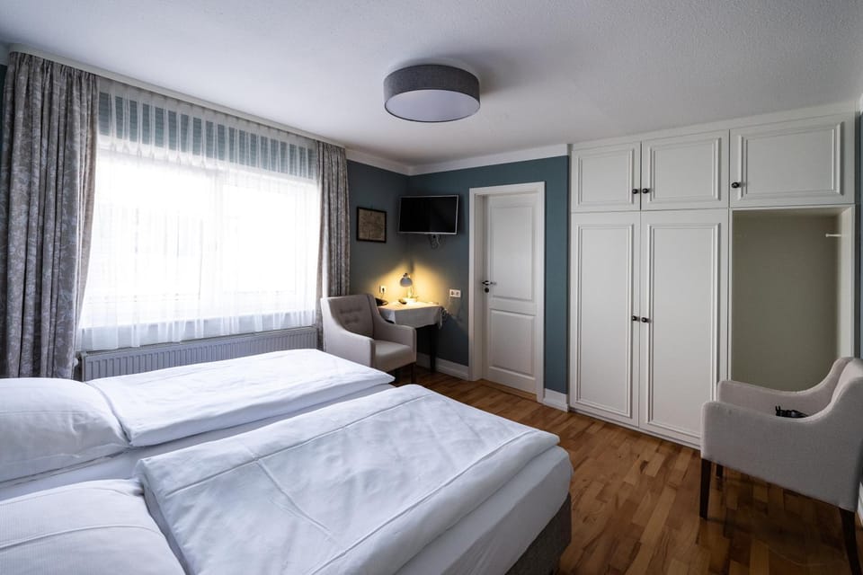 Bed, wardrobe