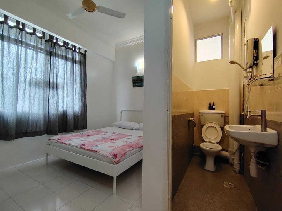 Shower, Toilet, Bed, Bathroom, Photo of the whole room, Bedroom, bidet