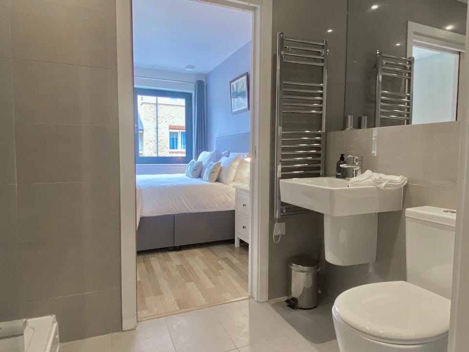Shower, Bed, Bathroom, Bedroom