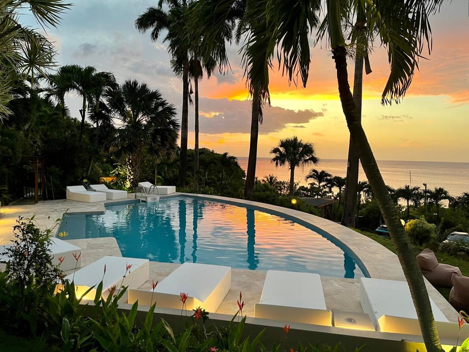 Pool view, Swimming pool, Sunset, sunbed