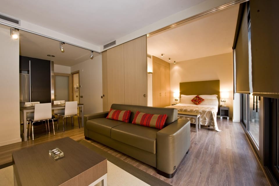 Bed, Living room, Dining area