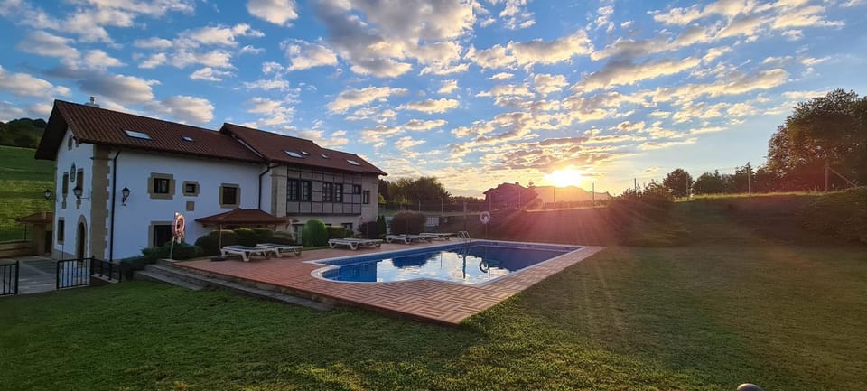 Property building, Garden, Swimming pool, Sunrise