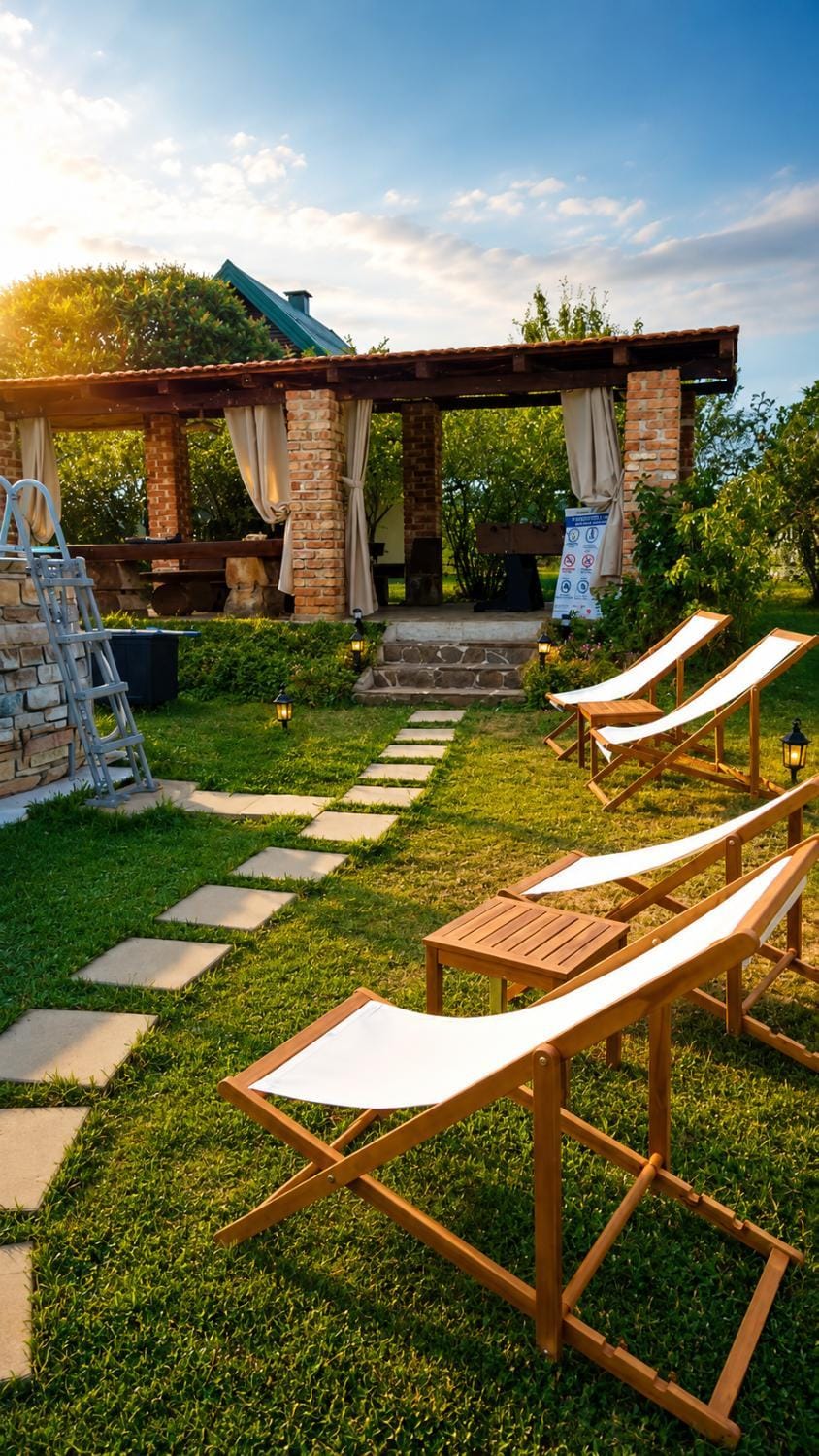 Natural landscape, Garden, Seating area, Swimming pool, sunbed