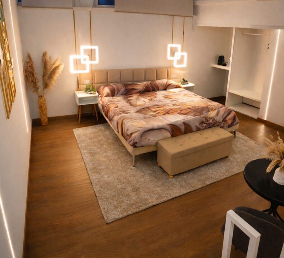 Bed, Photo of the whole room, Bedroom, towels, wardrobe