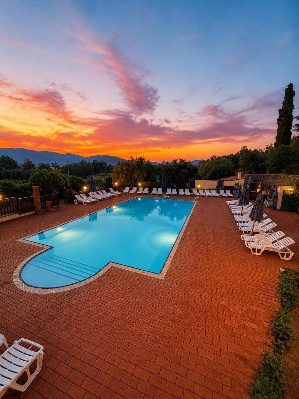 Natural landscape, Pool view, Swimming pool, Sunset
