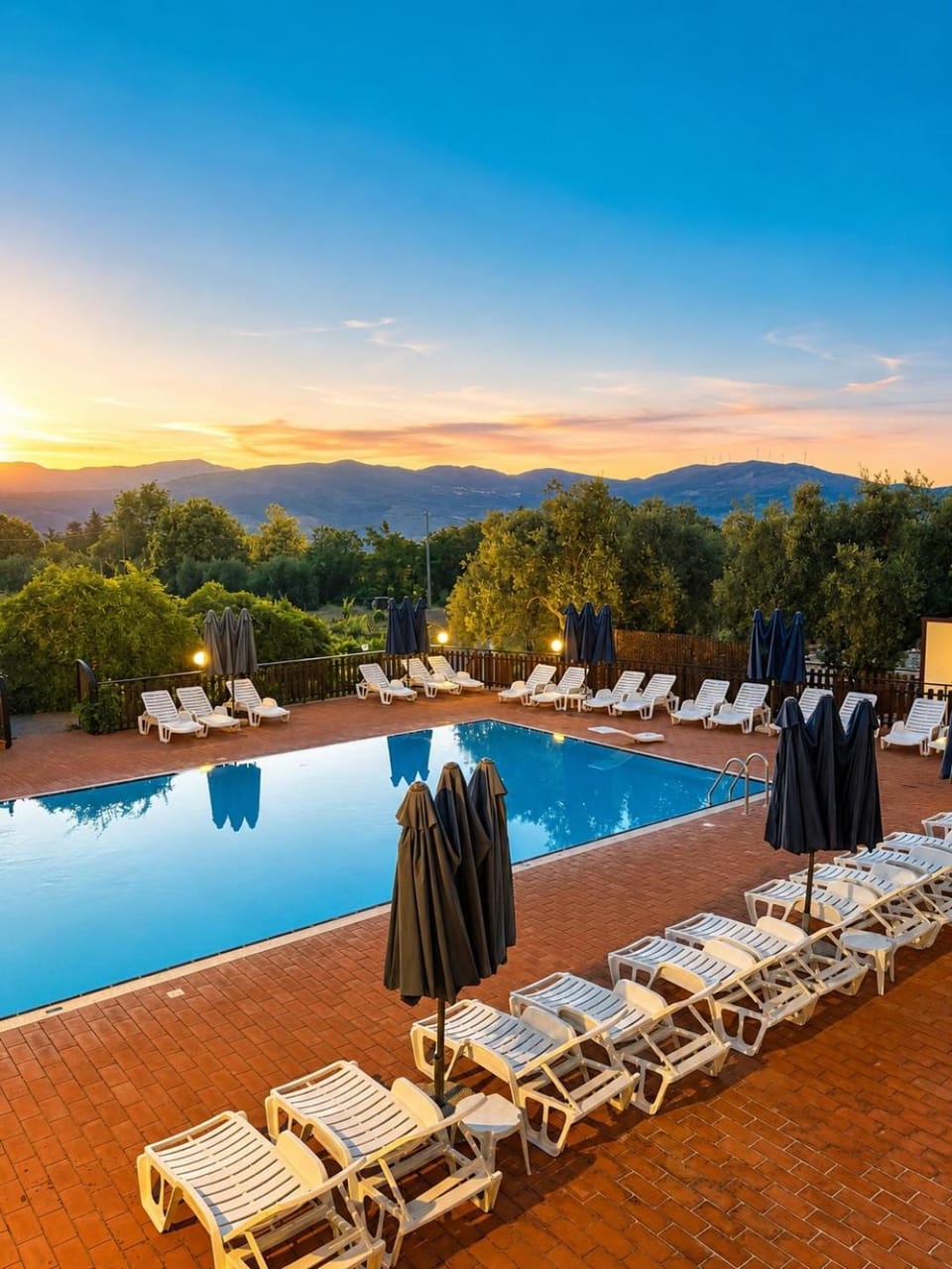 Pool view, Swimming pool, Sunset