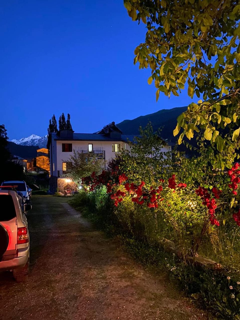 Property building, Spring, Night, Natural landscape, Garden, Garden view, Mountain view, Parking