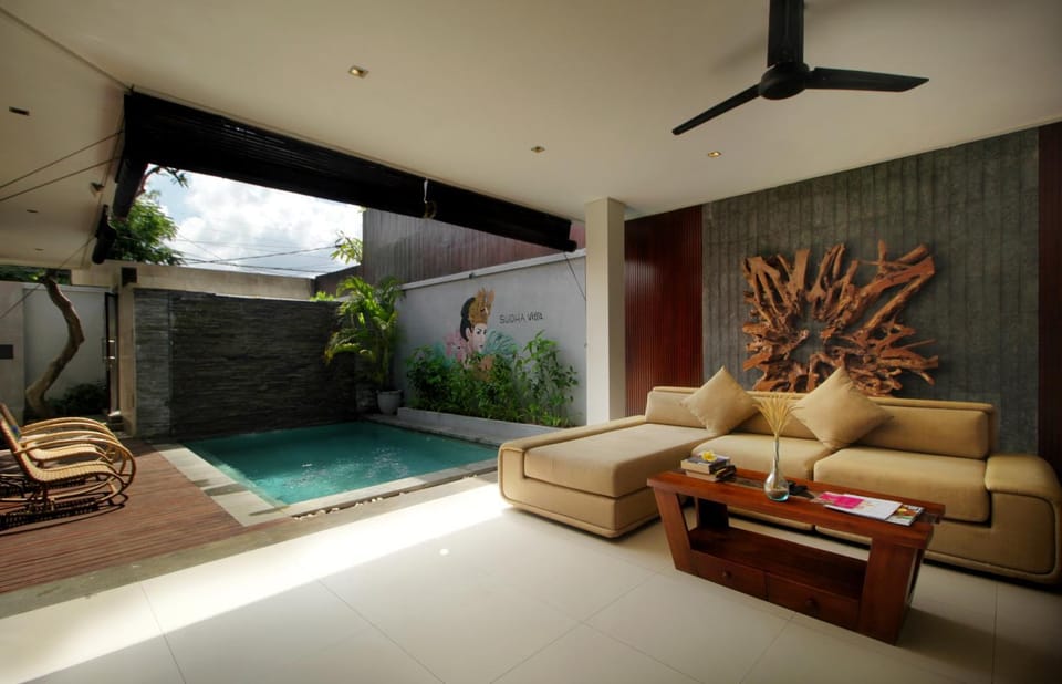 Living room, Pool view, Swimming pool