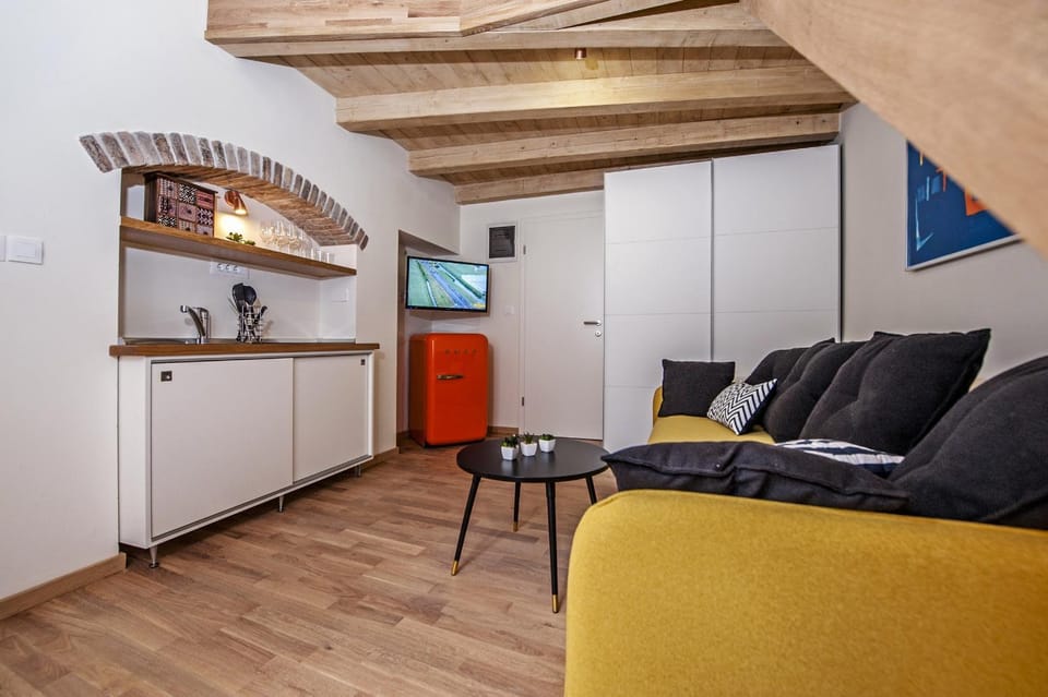 Kitchen or kitchenette, Living room, Seating area, Swimming pool