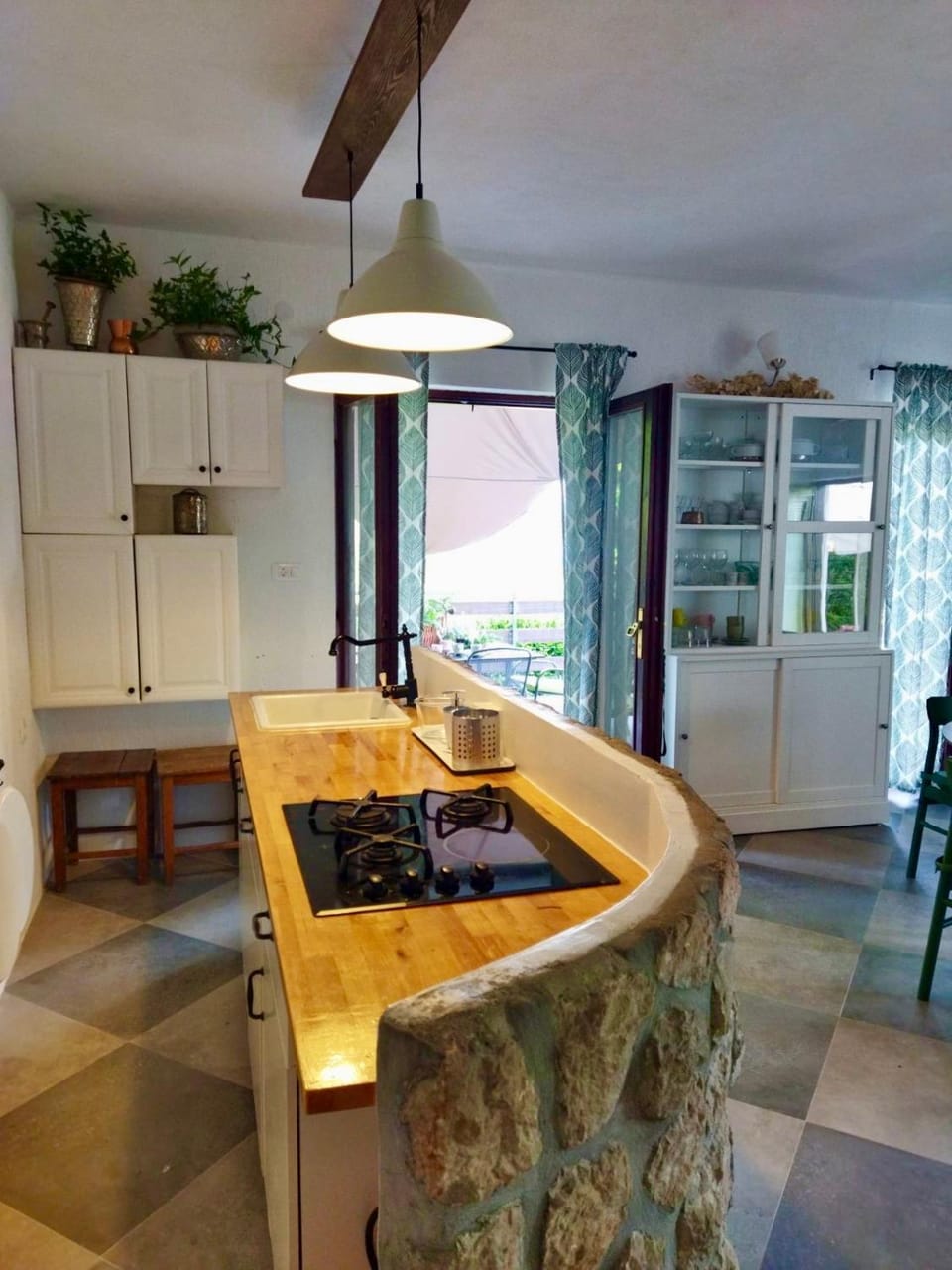 Kitchen or kitchenette, stove