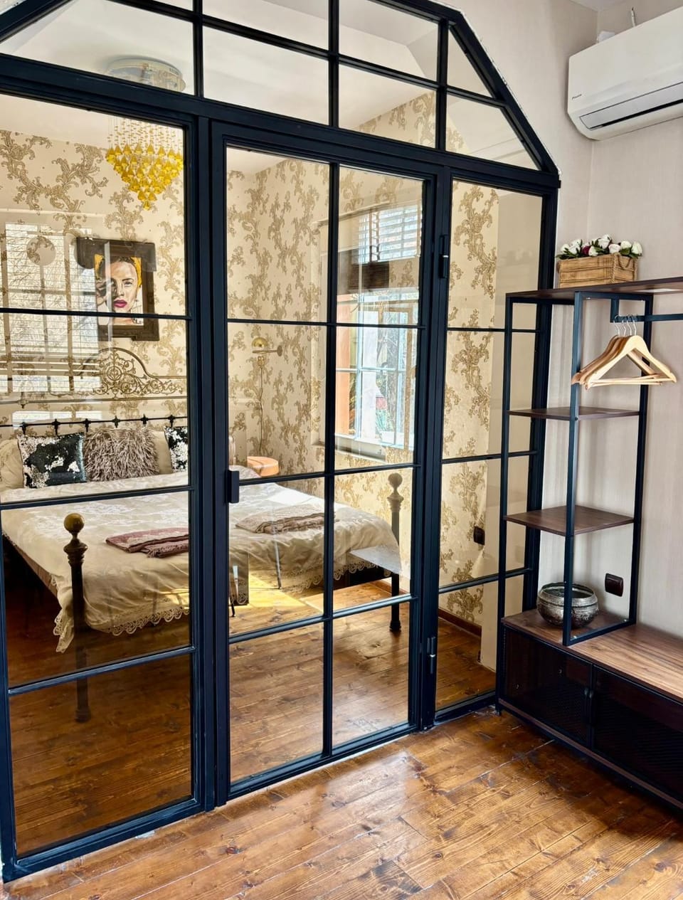 Bed, Photo of the whole room, Bedroom, towels, air conditioner