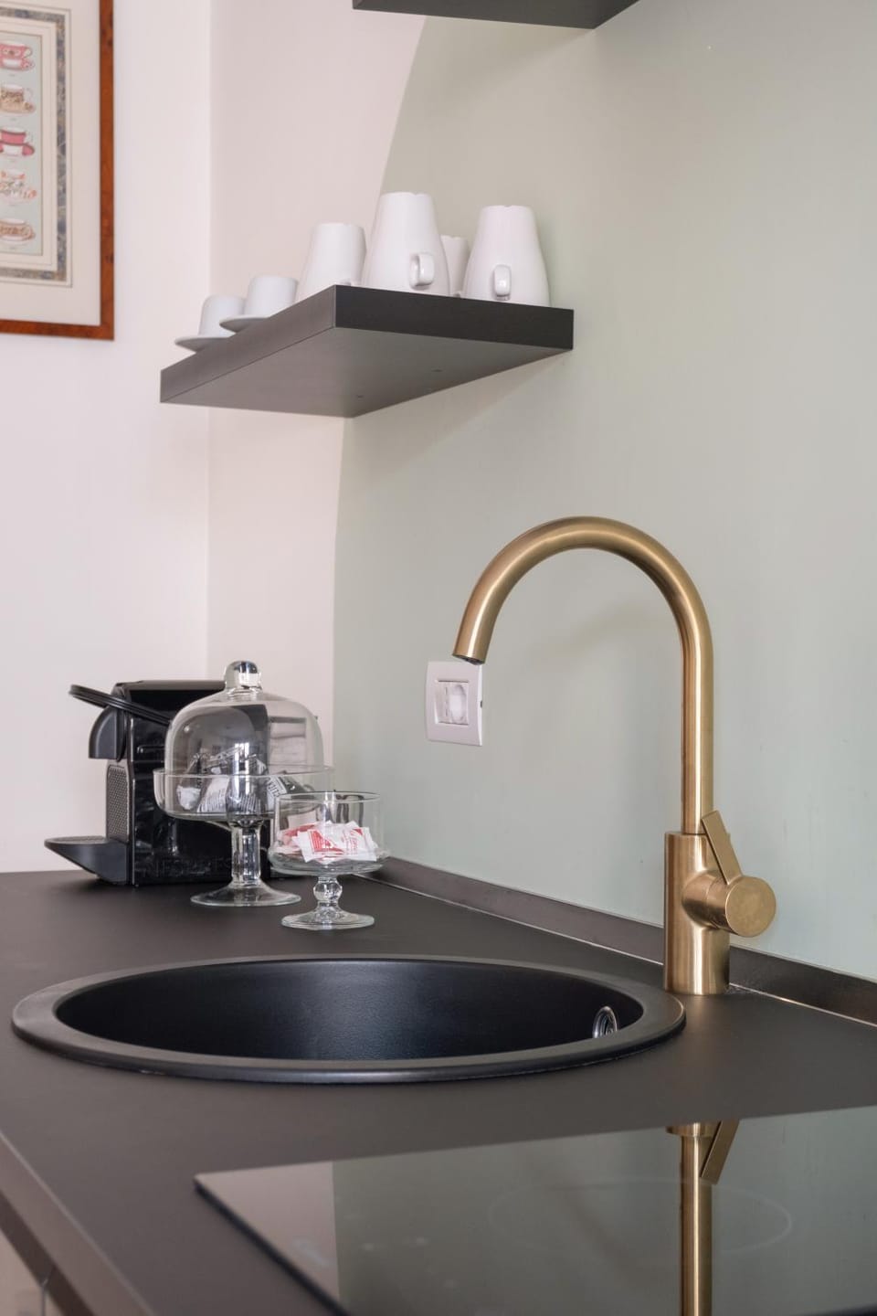 Kitchen or kitchenette, stove