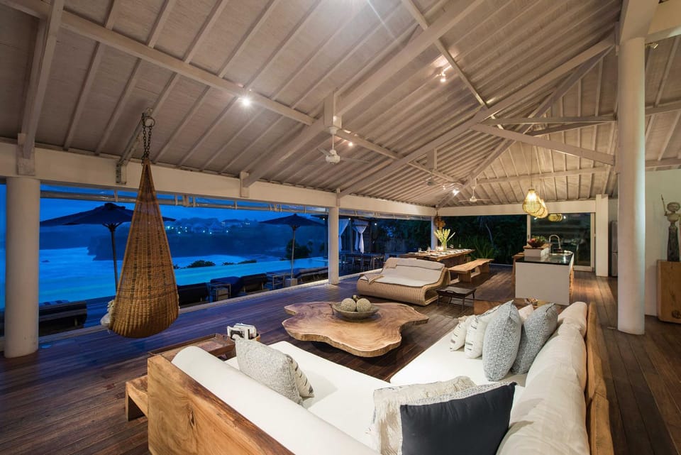 Night, Living room, Seating area, Sea view