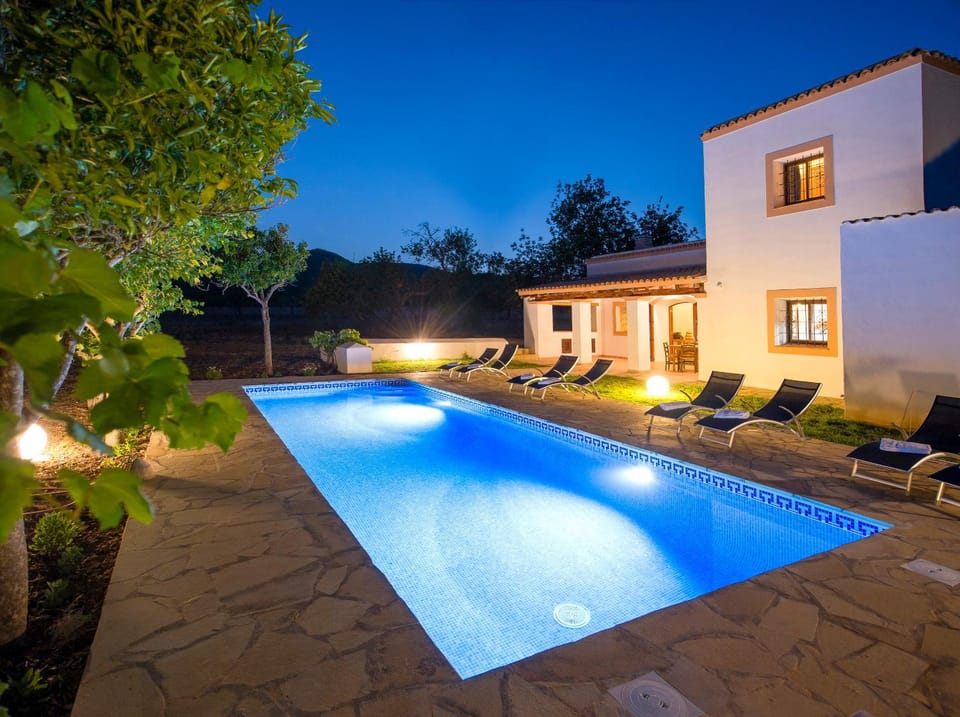 Property building, Night, Swimming pool