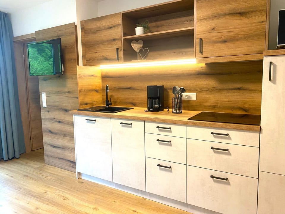 Kitchen or kitchenette, stove