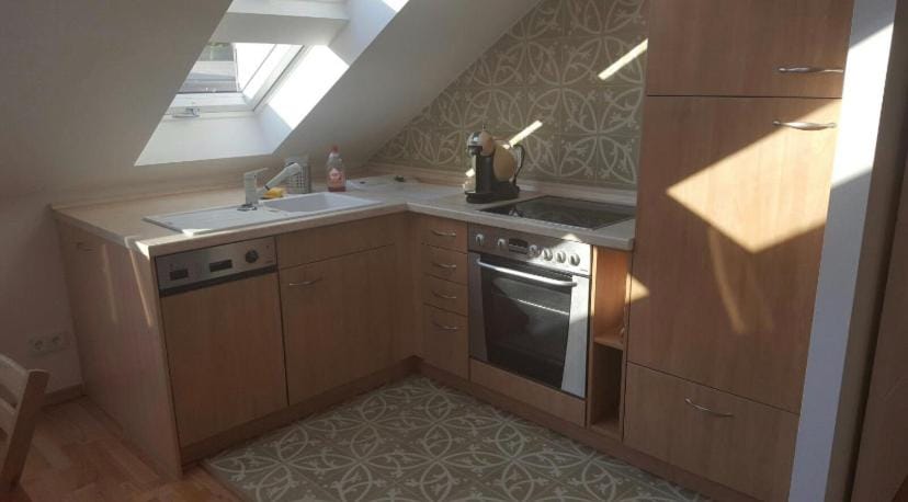 Kitchen or kitchenette, dishwasher, stove