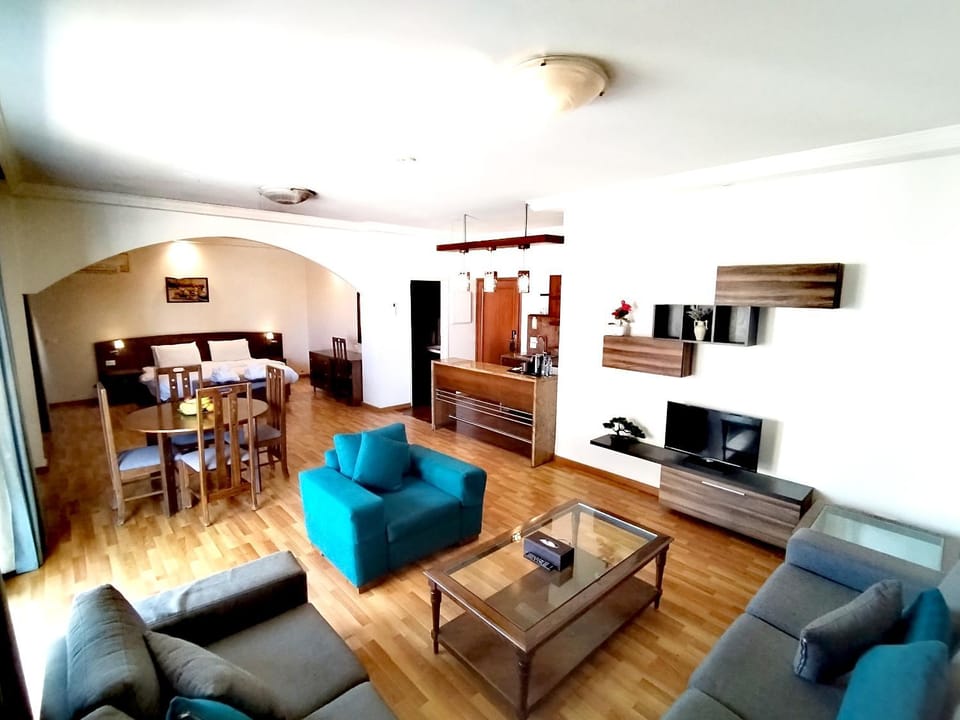 Kitchen or kitchenette, Living room, Seating area, Dining area