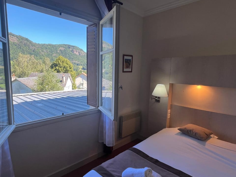 Bed, Natural landscape, Bedroom, Mountain view