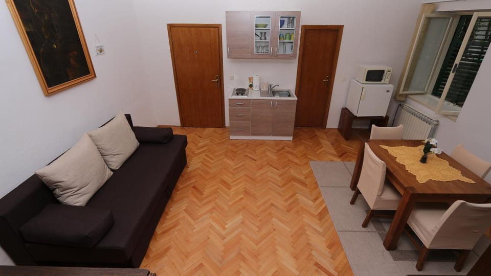 Kitchen or kitchenette, Living room, Seating area, Dining area, oven