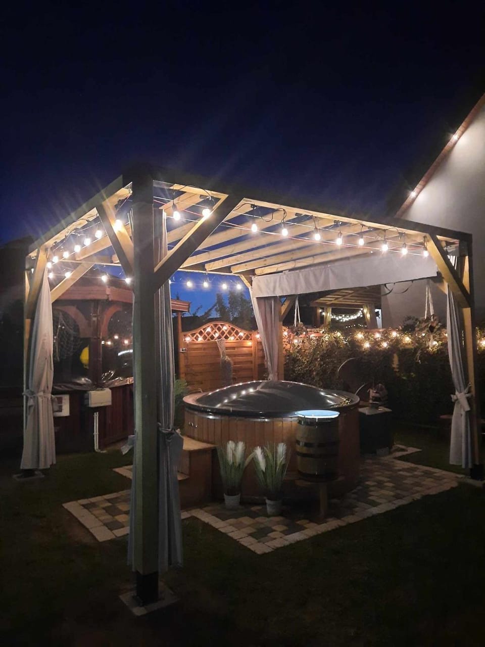 Patio, Night, Hot Tub, Evening entertainment, Pool view