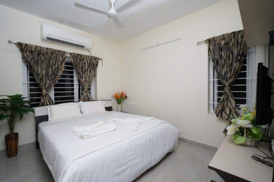Bed, fireplace, air conditioner