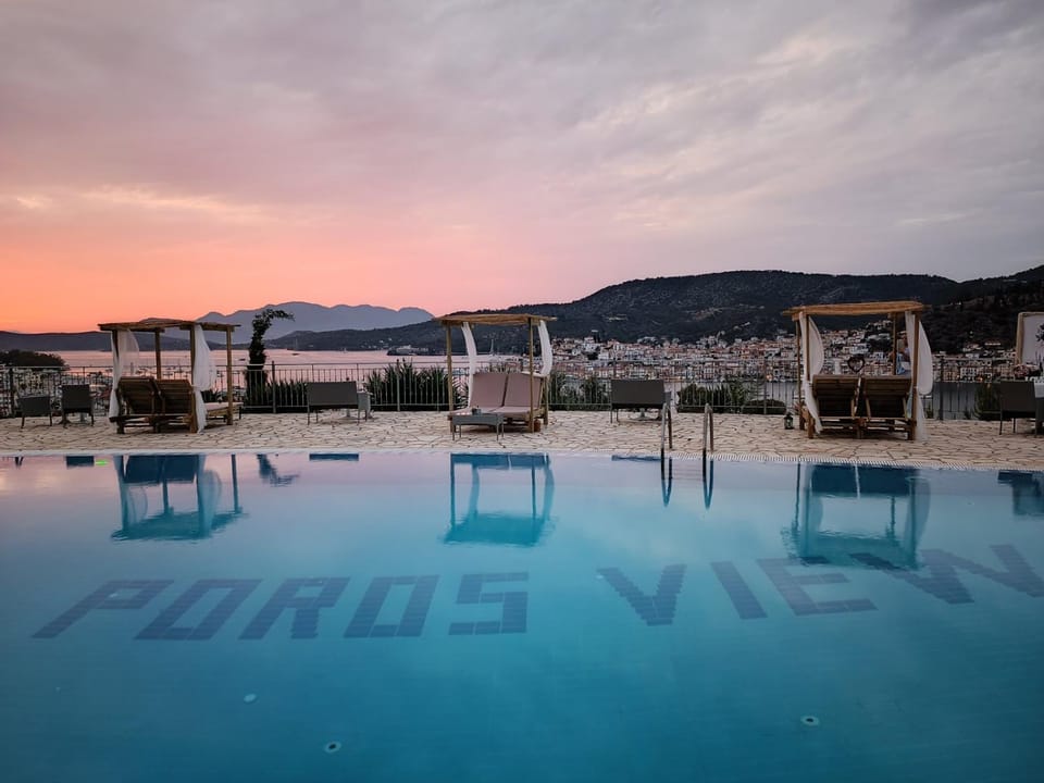 Nearby landmark, Natural landscape, Pool view, Swimming pool, Sunset