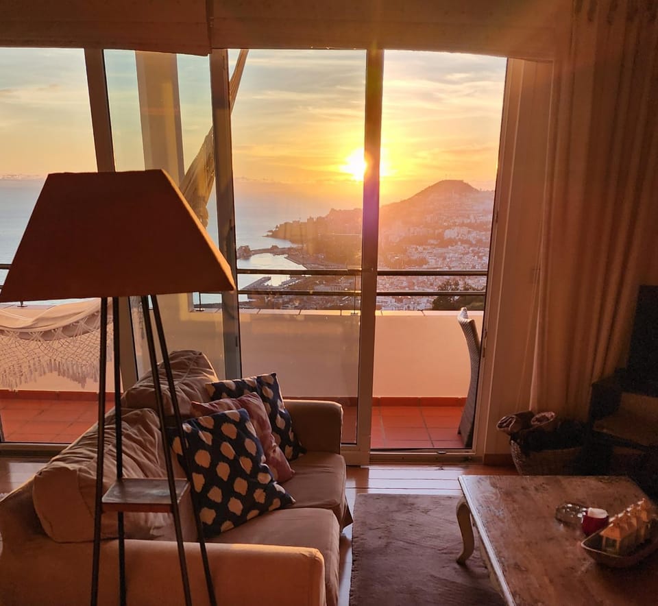 View (from property/room), Balcony/Terrace, Living room, Sea view, Sunset