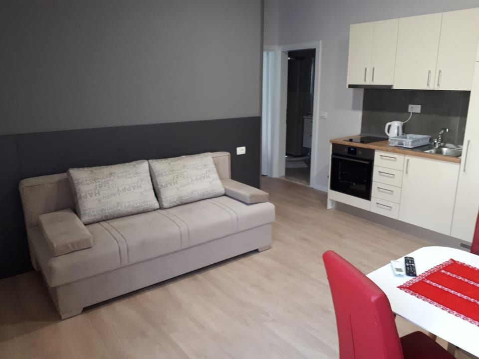 Kitchen or kitchenette, Living room, Seating area, Dining area