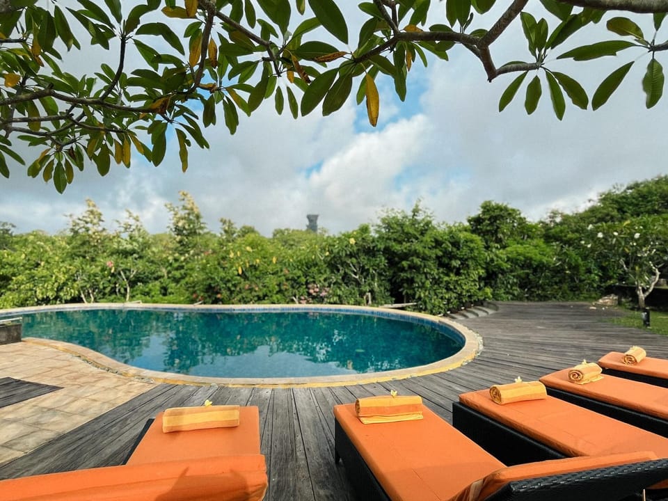 Day, Natural landscape, Garden, Garden view, Pool view, Swimming pool, sunbed