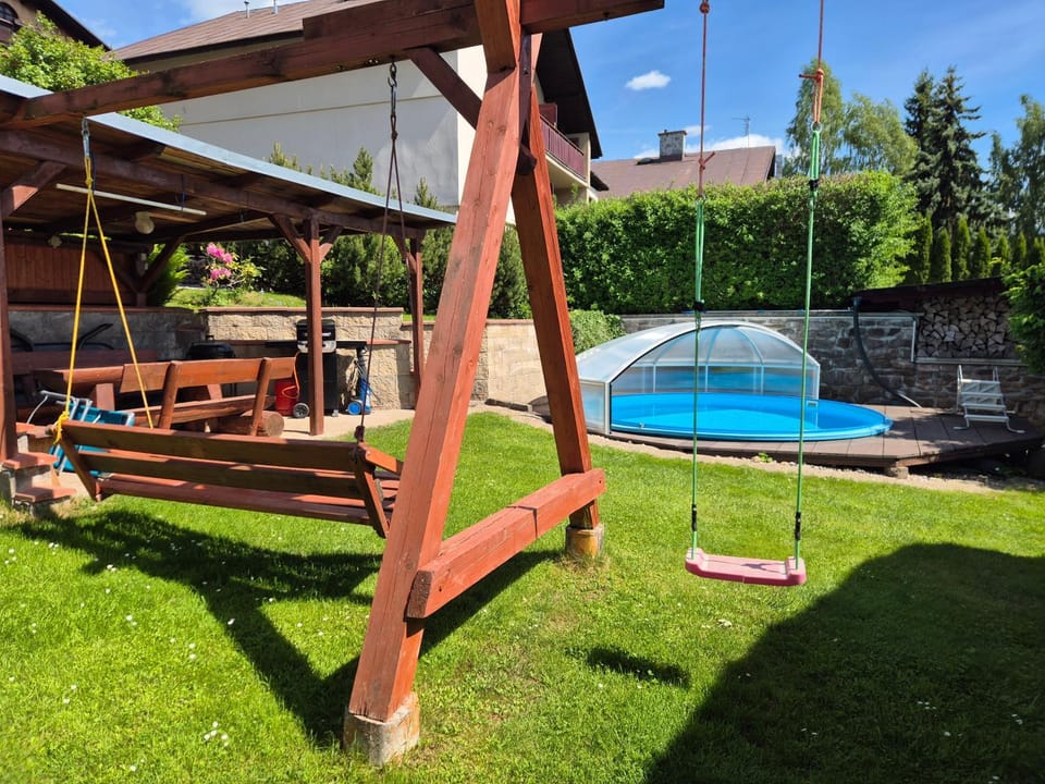 Children play ground, Garden, Pool view, Swimming pool, sunbed