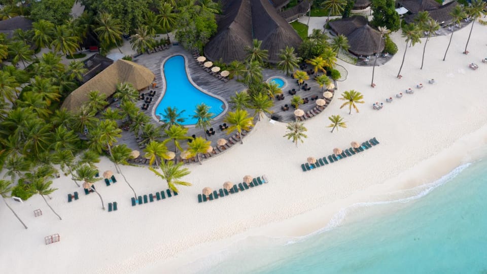 Restaurant/places to eat, Natural landscape, Bird's eye view, Lounge or bar, Beach, Pool view, Sea view, Swimming pool, sunbed