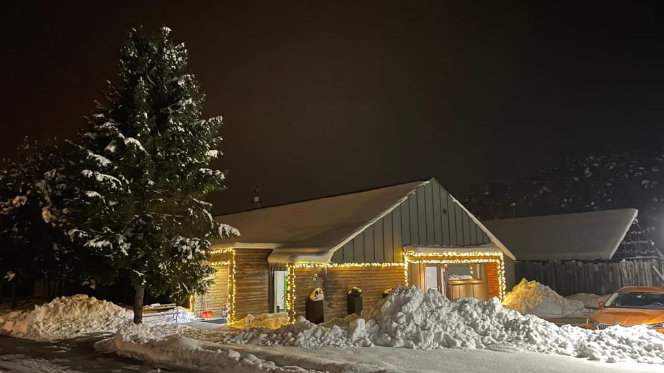 Property building, Night, Winter