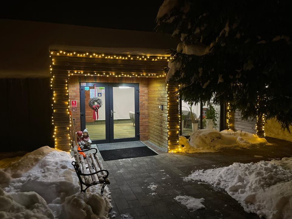 Property building, Night, Winter
