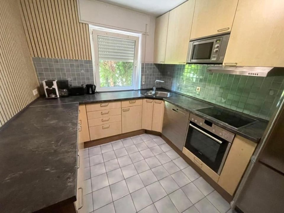 Kitchen or kitchenette, dishwasher, oven, stove