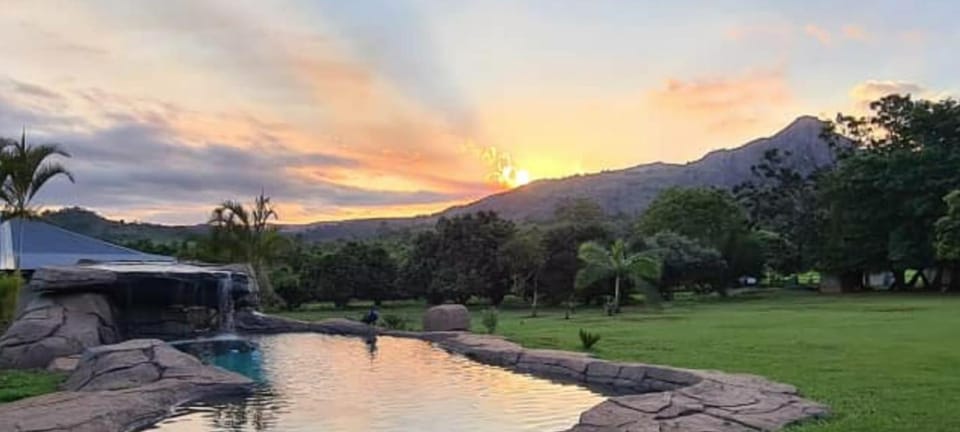 Garden, Garden view, Mountain view, Sunset