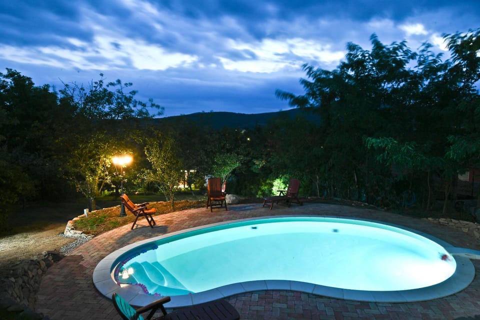 Night, Mountain view, Pool view