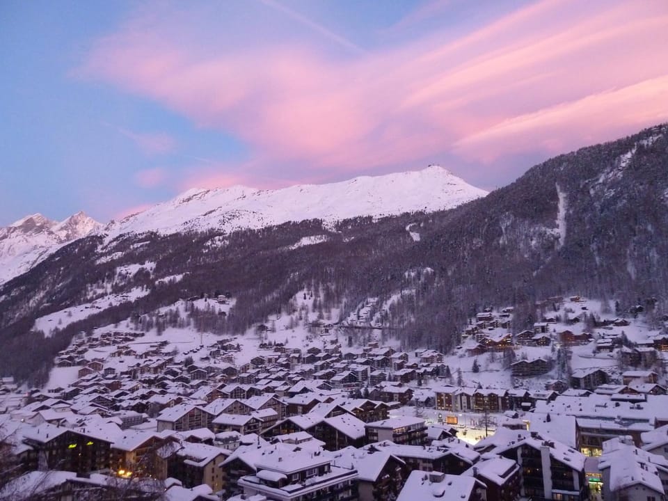 Winter, City view, Mountain view, Sunset