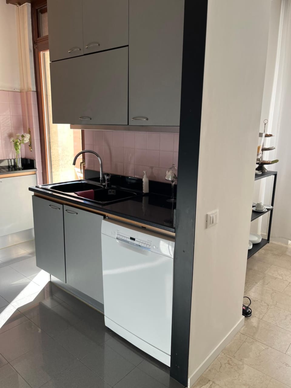 Kitchen or kitchenette, dishwasher, oven, stove