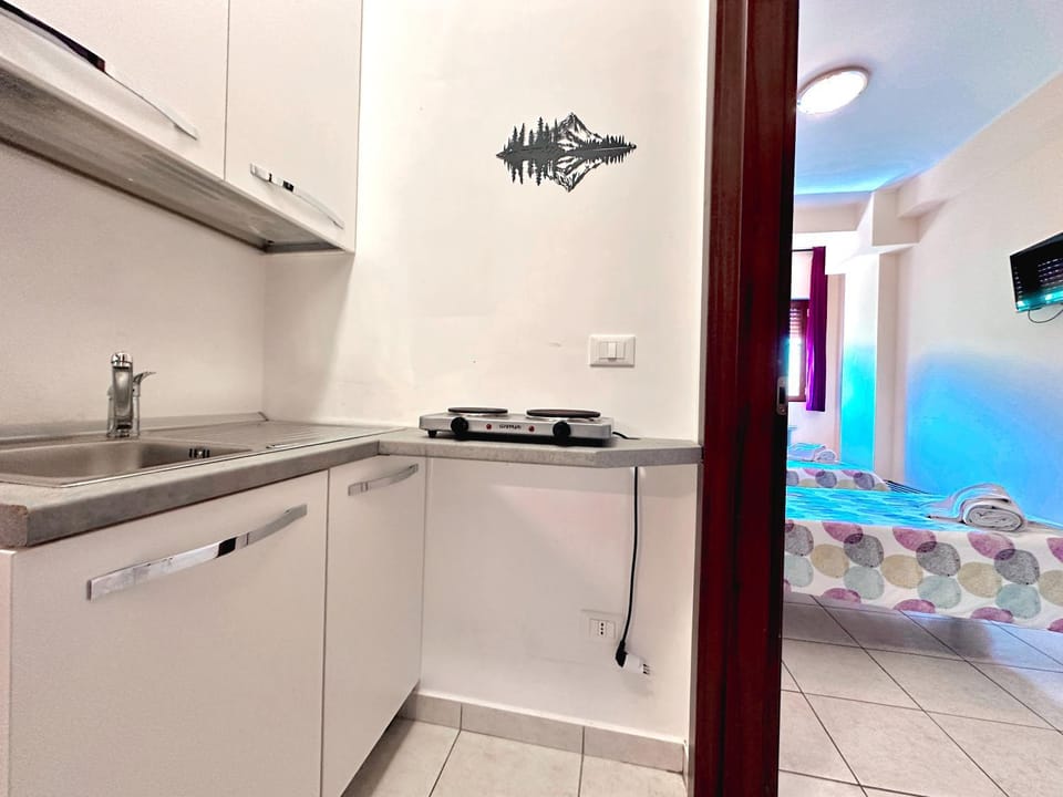Kitchen or kitchenette, stove