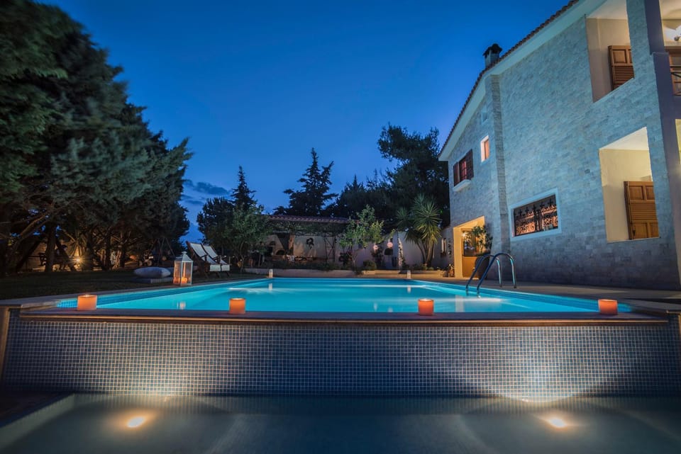 Property building, Night, Swimming pool, Swimming pool