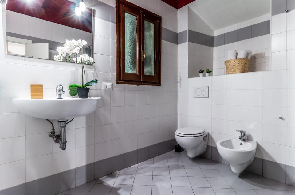 Bathroom, bidet, towels