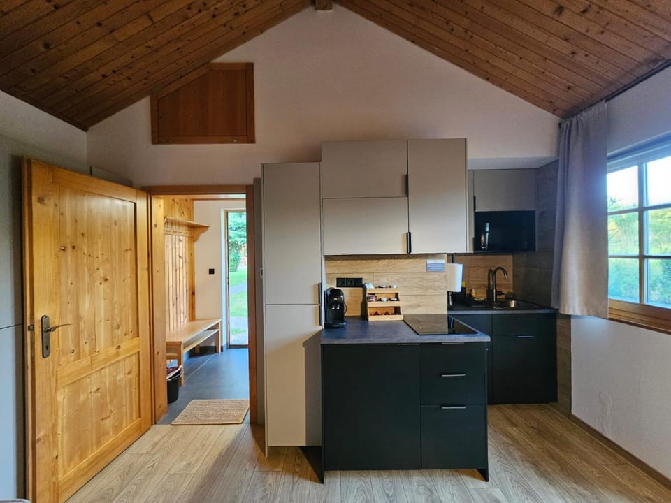 Kitchen or kitchenette, stove