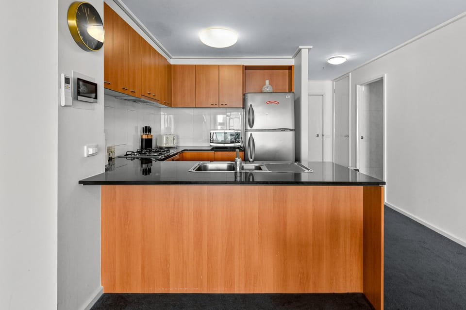 Kitchen or kitchenette, stove