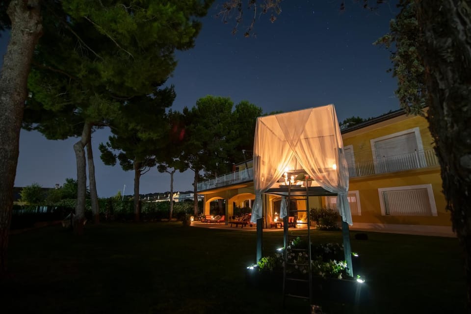 Property building, Night, Garden, Garden view